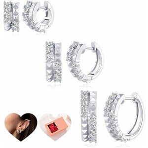 Silver Cubic Zirconia Huggie Hoop Earrings – Textured Stud & Sparkle Design